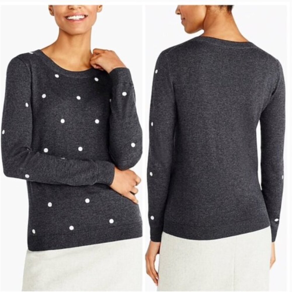 J. Crew Charcoal Gray Polka Dot Crewneck Sweater Size Small